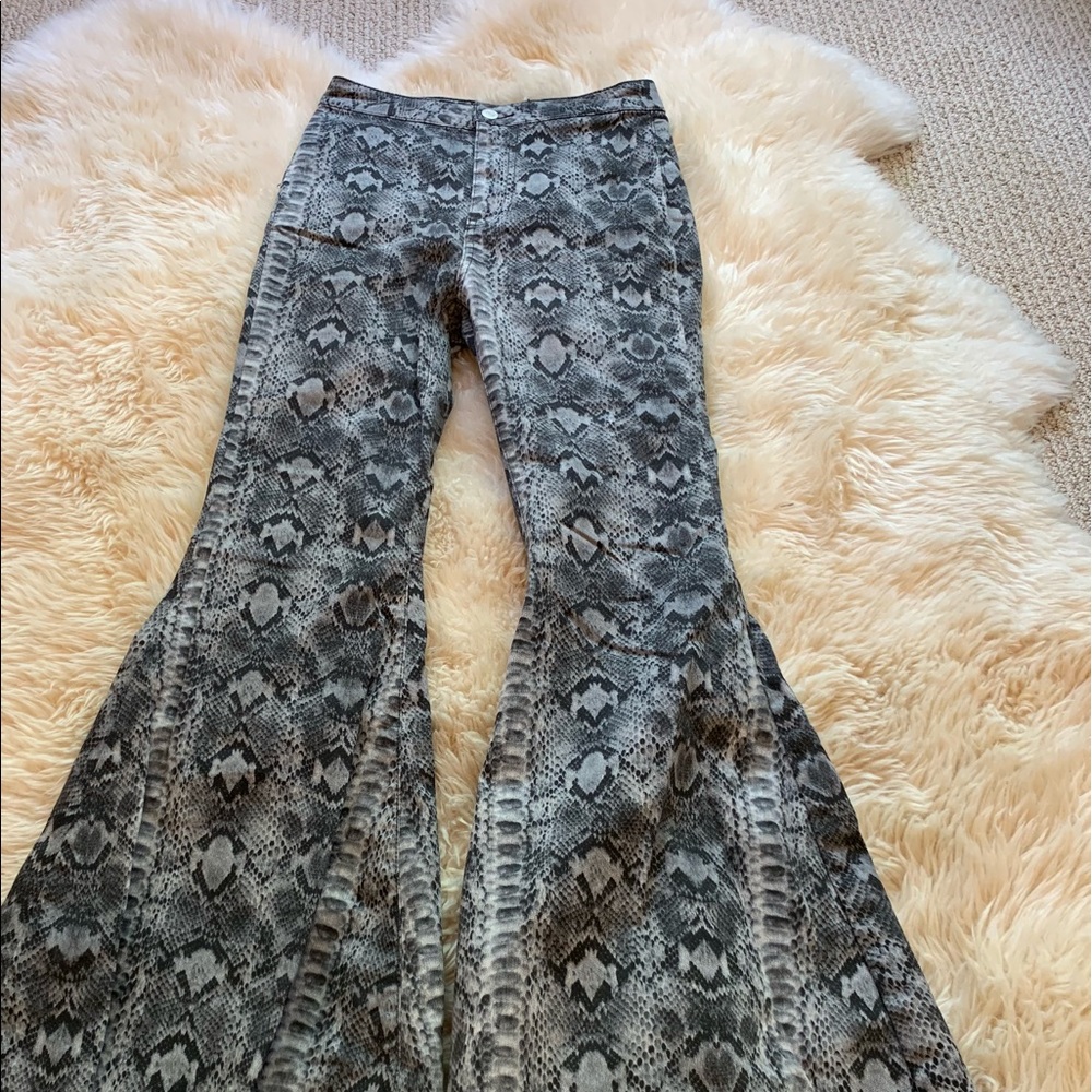 Free People high rise snakeskin bell bottoms